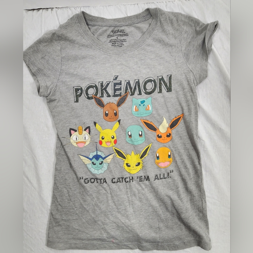 VINTAGE ORIGINAL POKEMON "CATCH EM' ALL!" GIRLS SHORT SLEEVE T-SHIRT LARGE GREY